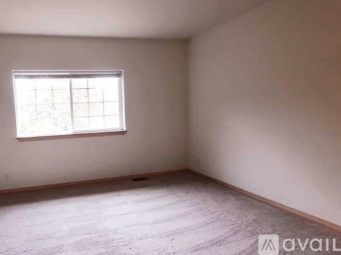 A room with a carpeted floor and a window letting in natural light.