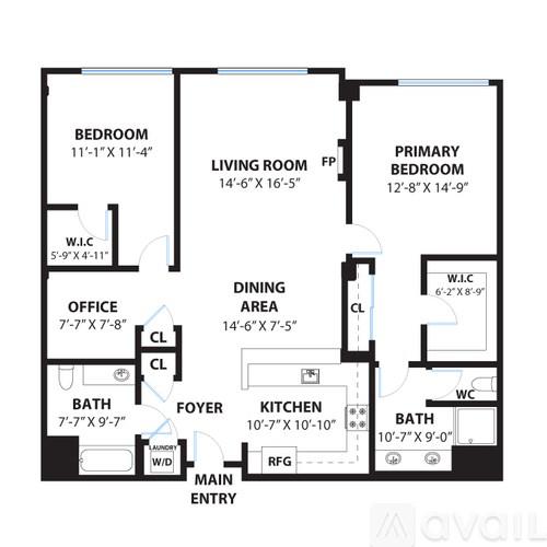 A floor plan of a house with a living room, dining area, kitchen, and two bedrooms.