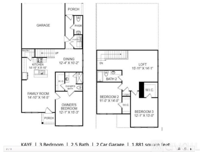 A floor plan of a house with a garage and a loft.