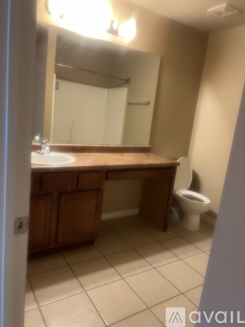 A bathroom with a sink, mirror, and toilet.