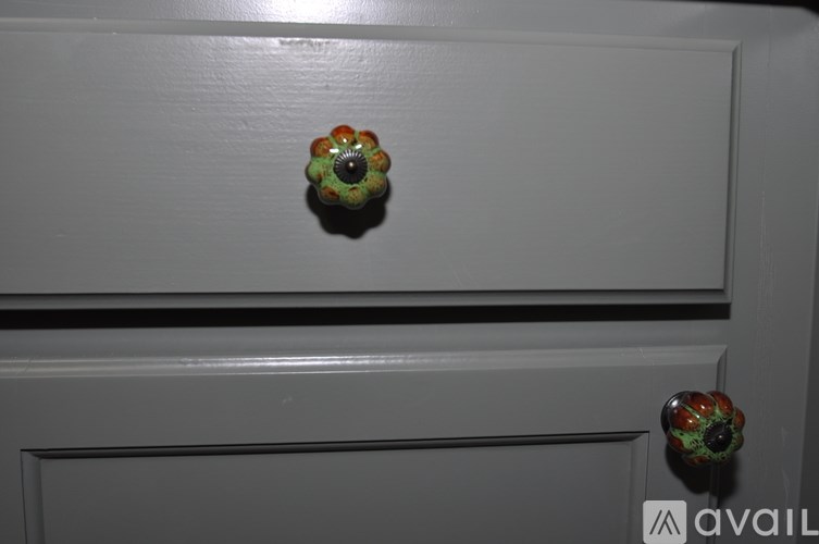 A flower shaped knob on a white door.