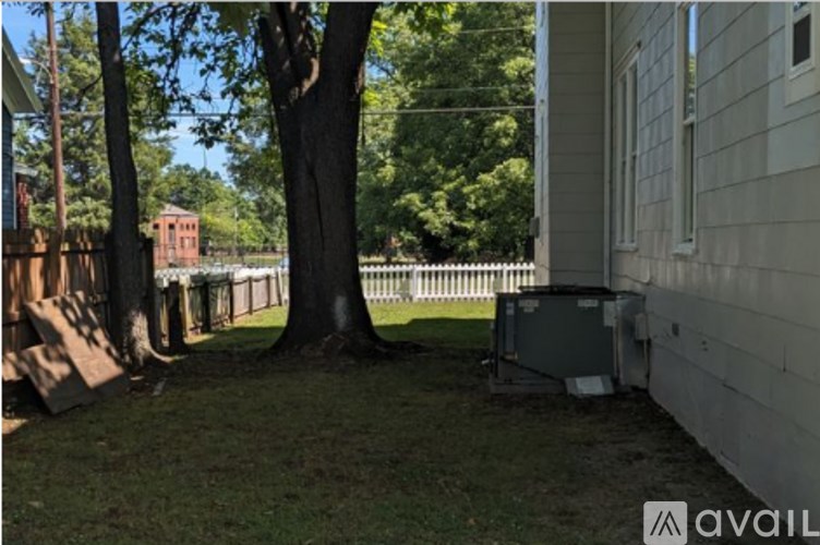 A tree in a yard next to a house.