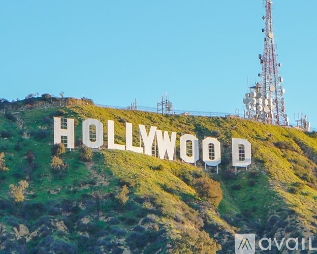 The Hollywood sign is displayed on a hill.