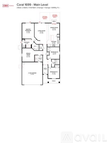 A floor plan for the Coral 1699 apartment complex.
