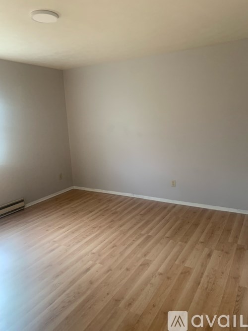 A room with wooden flooring and a ceiling light fixture.