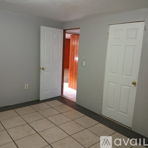 A room with two doors, one of which is open.