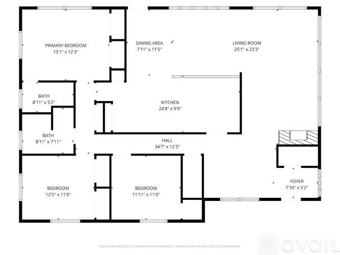 A floor plan of a house with a living room, dining area, kitchen, and multiple bedrooms.