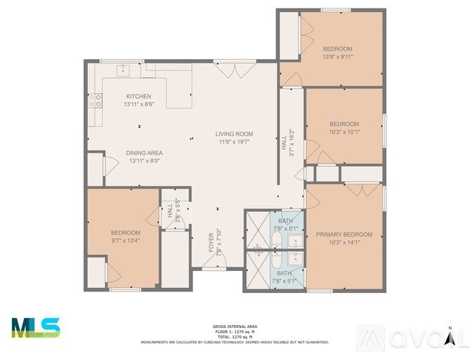A floor plan of an apartment with various rooms and their dimensions.