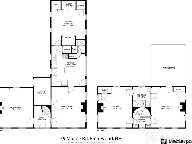 Floor plan for a two story townhouse at 59 Middle Rd, Brentwood, NH.
