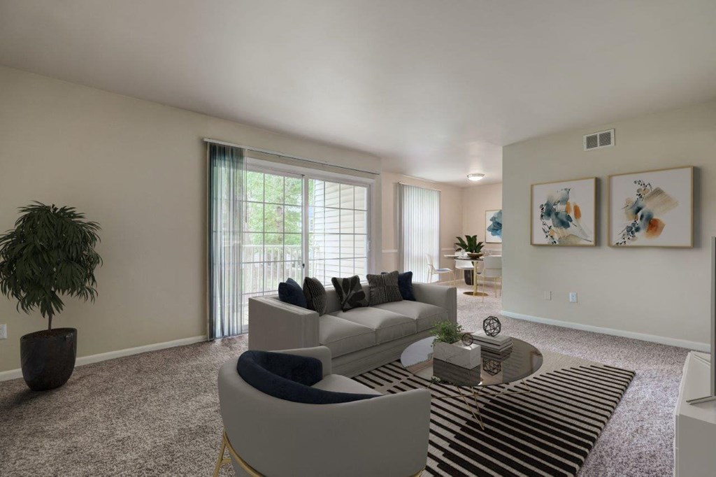 a living room with a couch and a coffee table