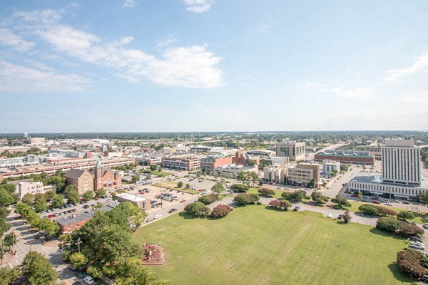 an aerial view of the city