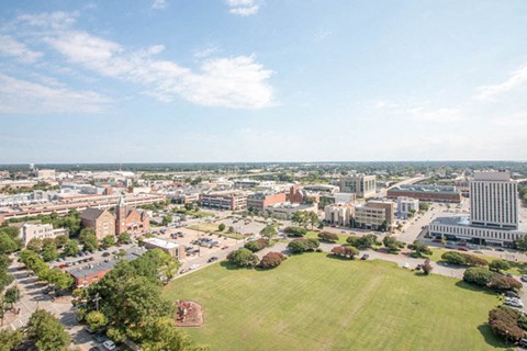 an aerial view of the city