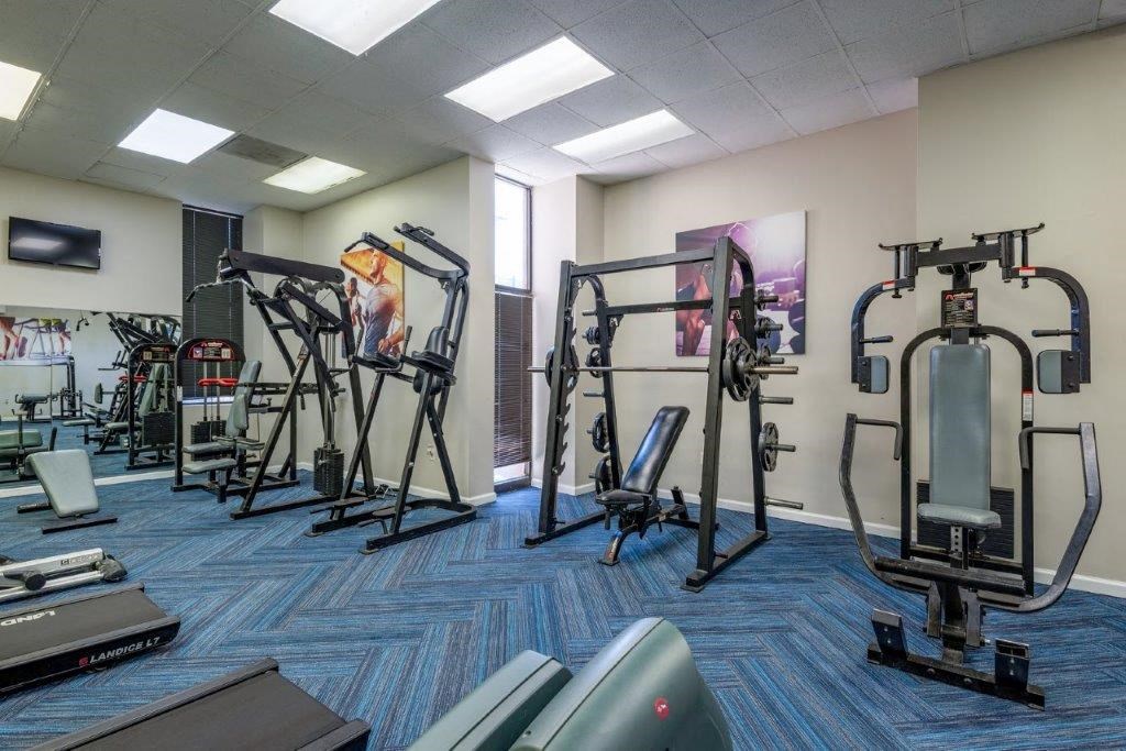 exercise equipment in the gym at the monarch apartments in midtown