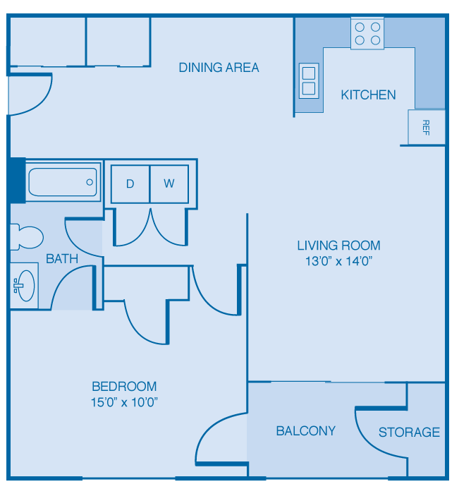 1 Bed 1 Bath Floor Plan 1 Bed 1 Bath Floor Plan at Brooklyn Place Apartments, Evansville, IN, 47715
