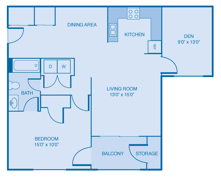 1 Bedroom 1 Bathroom Floor Plan 1 Bedroom 1 Bathroom Floor Plan at Brooklyn Place Apartments, Evansville, IN