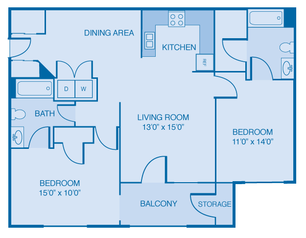 2 Bedroom 2 Bathroom Floor Plan 2 Bedroom 2 Bathroom Floor Plan at Brooklyn Place Apartments, Evansville, 47715