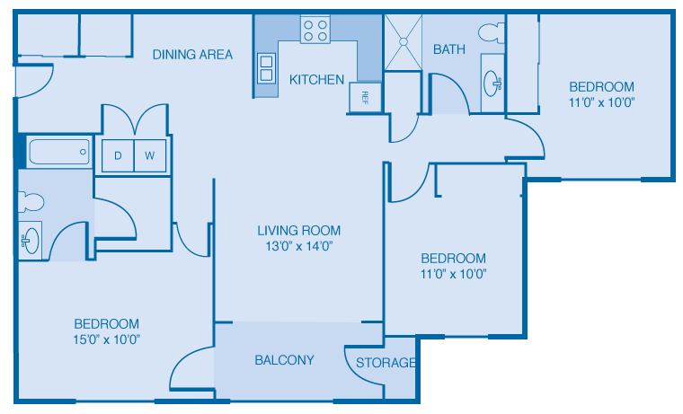 3 bedroom 2 bath Floor Plan 3 bedroom 2 bath Floor Plan at Brooklyn Place Apartments, Evansville, Indiana