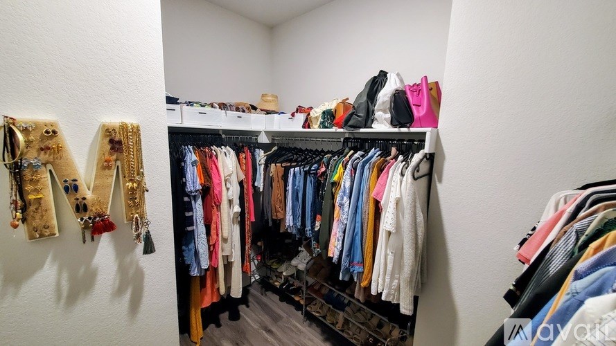 A closet full of clothes and accessories.