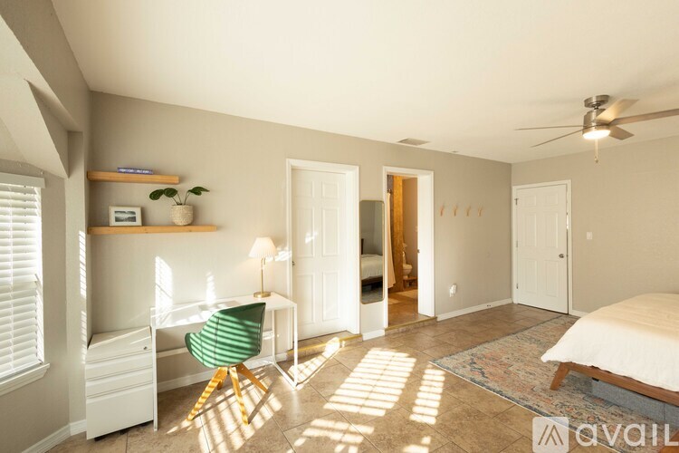 A sunny day with sunlight coming through the window and illuminating the room.