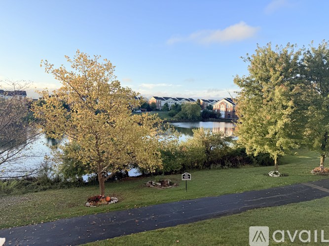 A park with a walking path and trees.