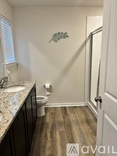 A bathroom with a toilet, sink, and wooden floors.
