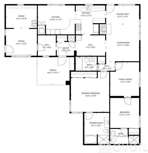 A black and white image of a floor plan for a house.