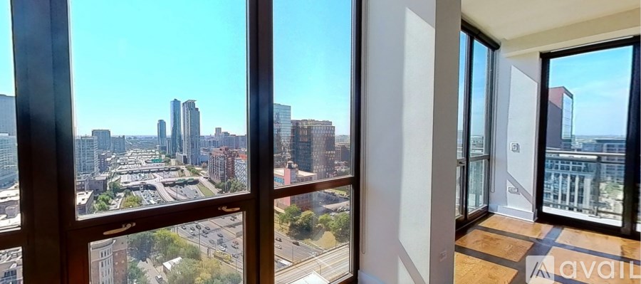 A view of a city from a high-rise building.