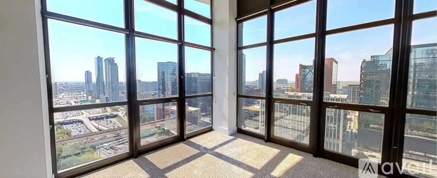 A view of a cityscape from a high-rise building.