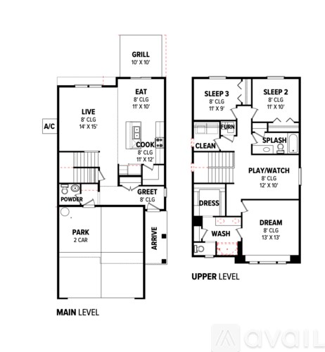 A floor plan of a two level home with a garage and a living room.