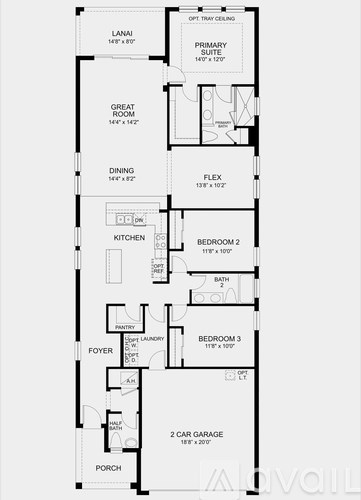 A floor plan of a house with a garage and two bedrooms.