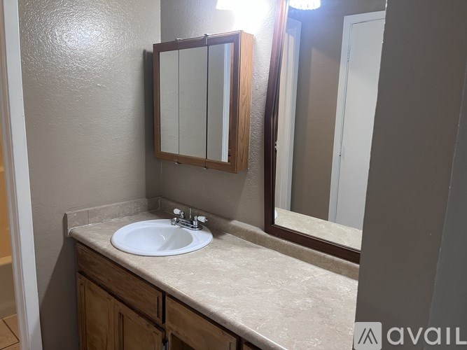 A bathroom sink with a mirror above it.