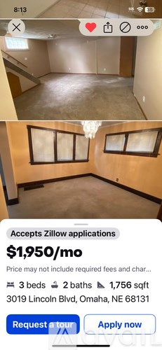 A room with a price tag of $1,950 per month for 3 beds and 2 baths.