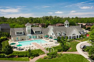 an aerial view of the pool at the inn at the crossings
