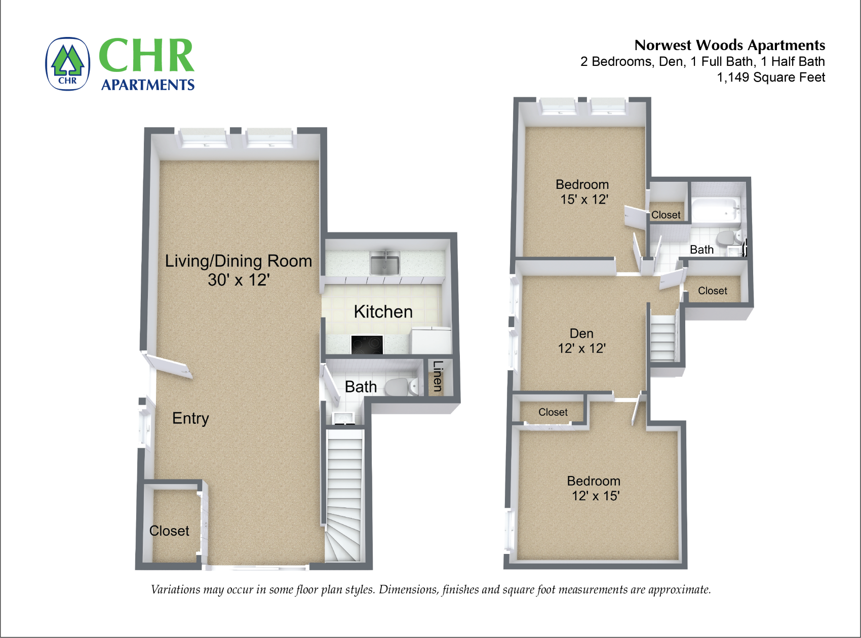2 Bedroom - Townhome and Den