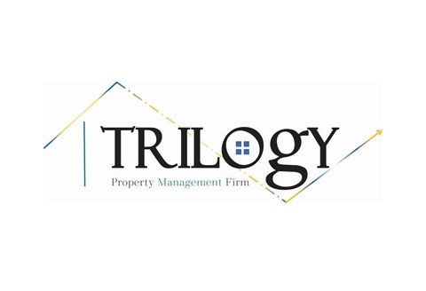 A logo for a property management firm called Trilogy.