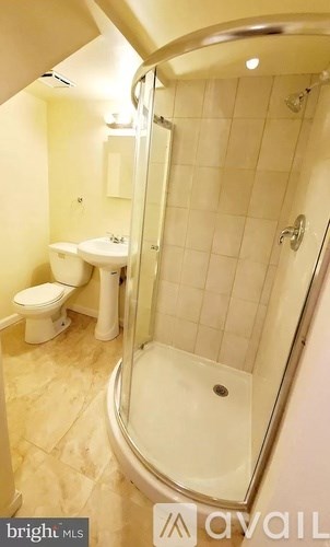 A bathroom with a walk in shower and toilet.