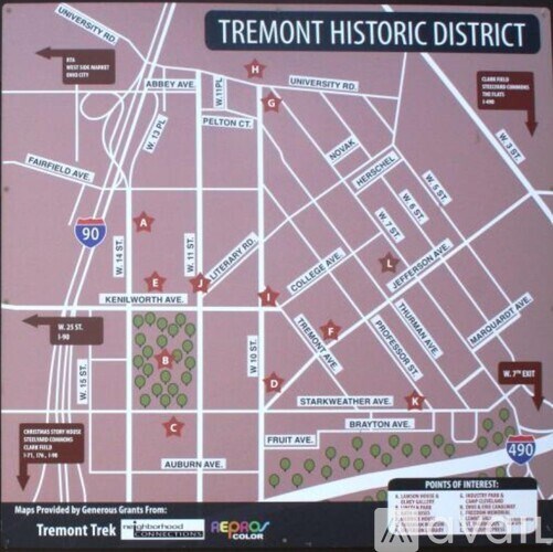 A map of the Tremont Historic District with various streets and points of interest labeled.