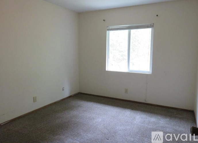A room with a window and carpeted floor.