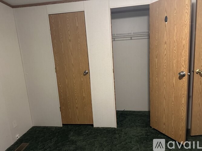 Three wooden doors in a room.