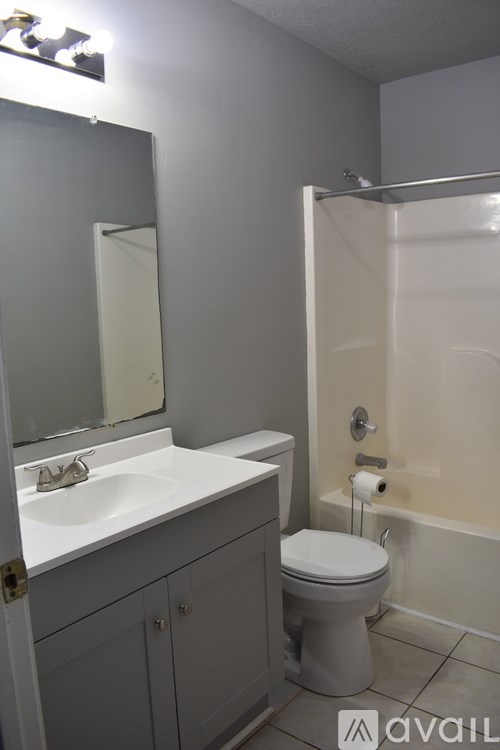 A bathroom with a toilet, sink, and mirror.