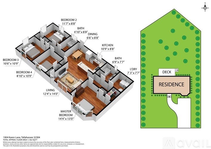 A floor plan of a residence with a deck and a living area.