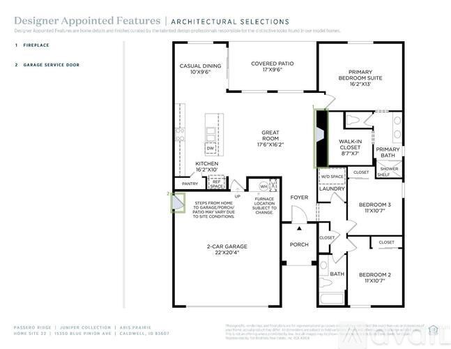 A floor plan for a house with a garage and a porch.