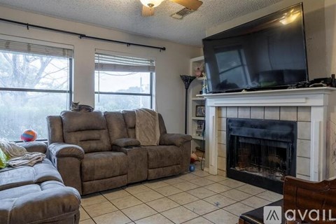 A living room with a fireplace and a television on top of it.
