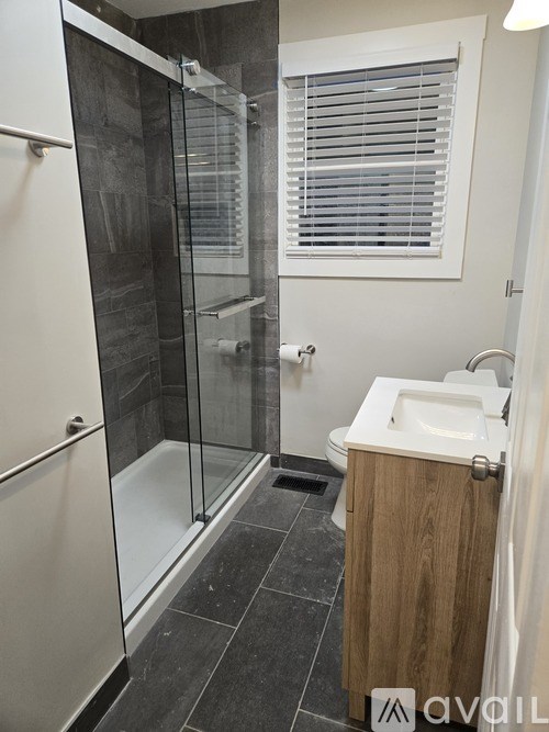 A bathroom with a walk-in shower and a toilet.