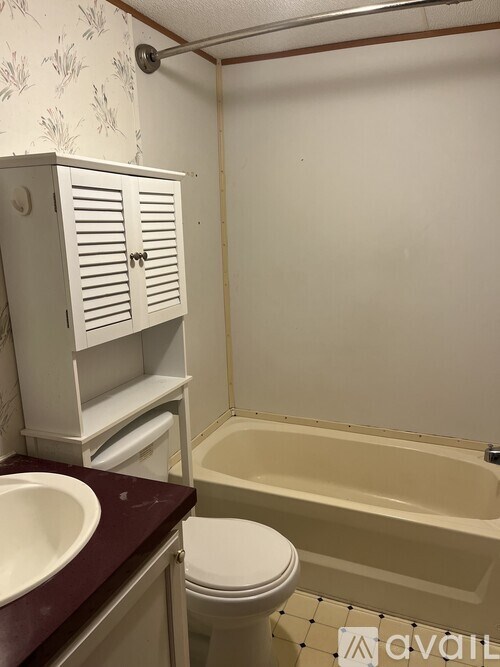 A white toilet sits next to a bathtub in a bathroom.