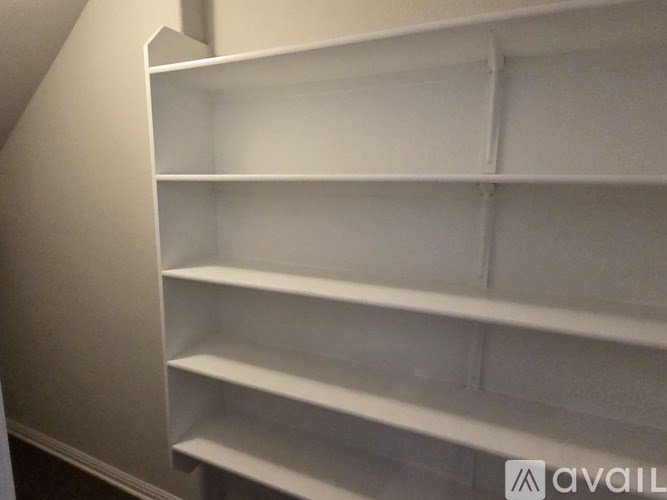 Empty white shelves in a room.