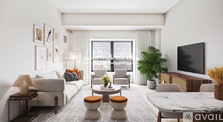 A living room with a couch, a coffee table, and a television.