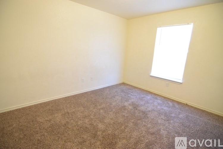 A room with a carpeted floor and a window.
