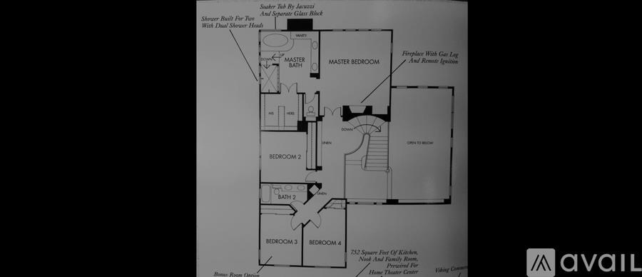A black and white image of a house floor plan.