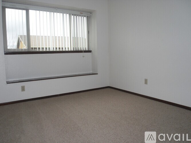 A room with a window and a carpeted floor.